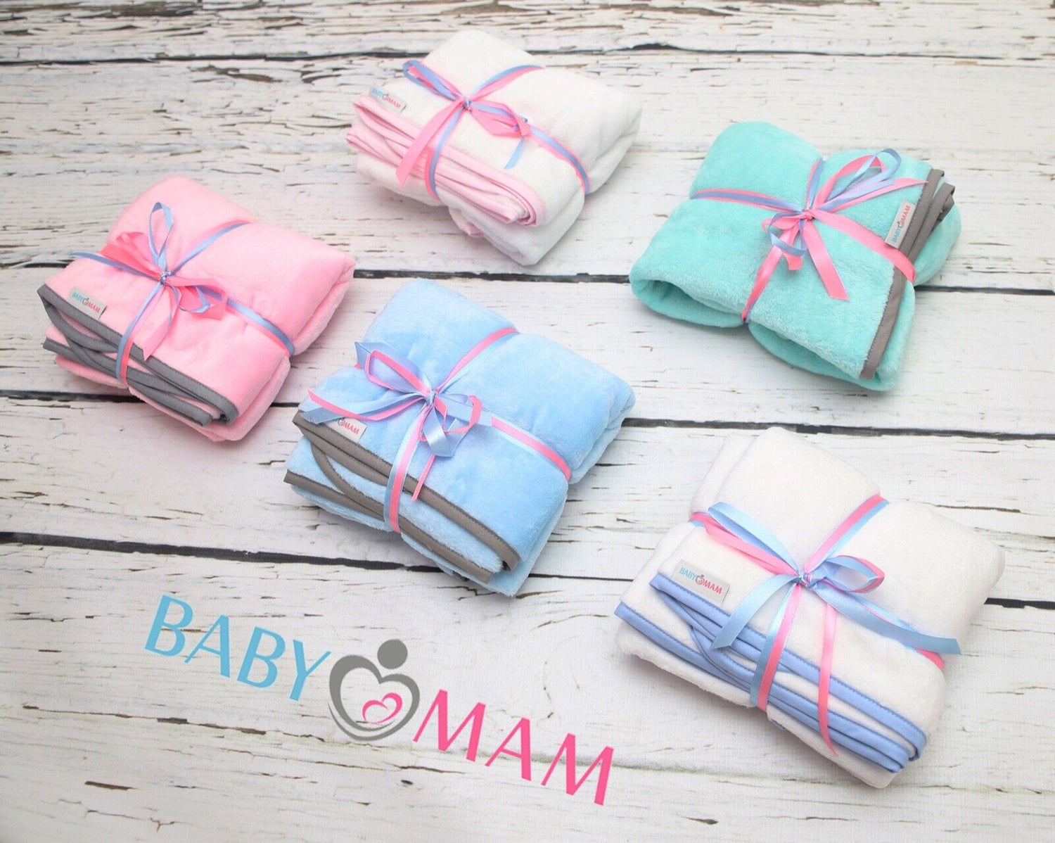 Baby blanket Super soft plush infant nursery cosy baby gift 75x100cm - Mint/Grey