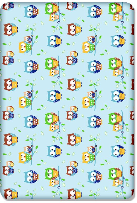 Baby Fitted Cot Bed Sheet Printed 100% Cotton Mattress 140X70cm Owls Blue