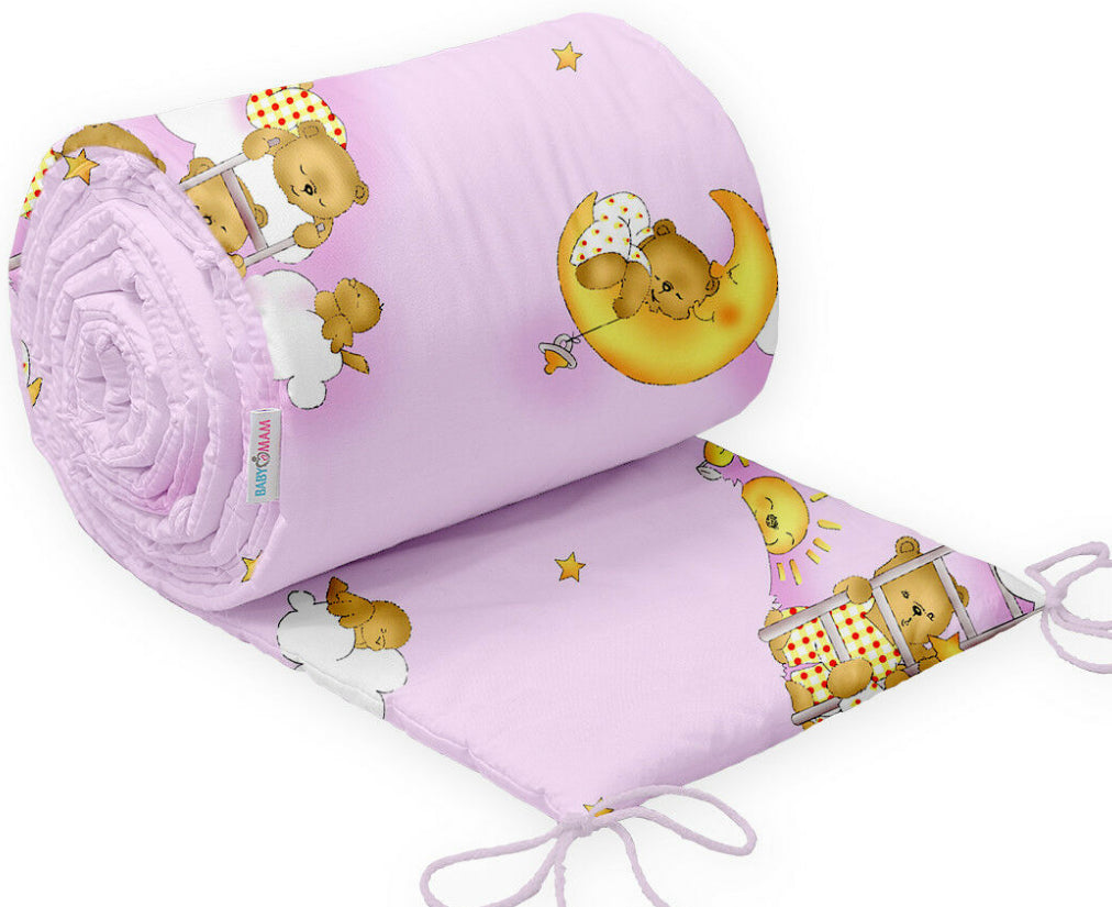 Padded Baby Bumper To Fit Cot 120x60 All Around 100% Cotton 360cm Ladder Pink