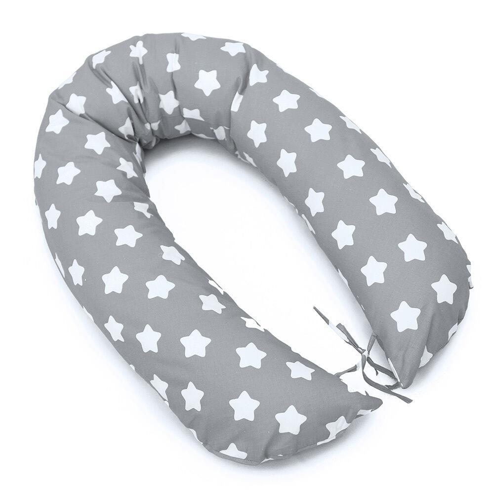 Large Brestfeeding Pillow Cover Baby Pregnancy Maternity 170cm Big White Stars On Grey
