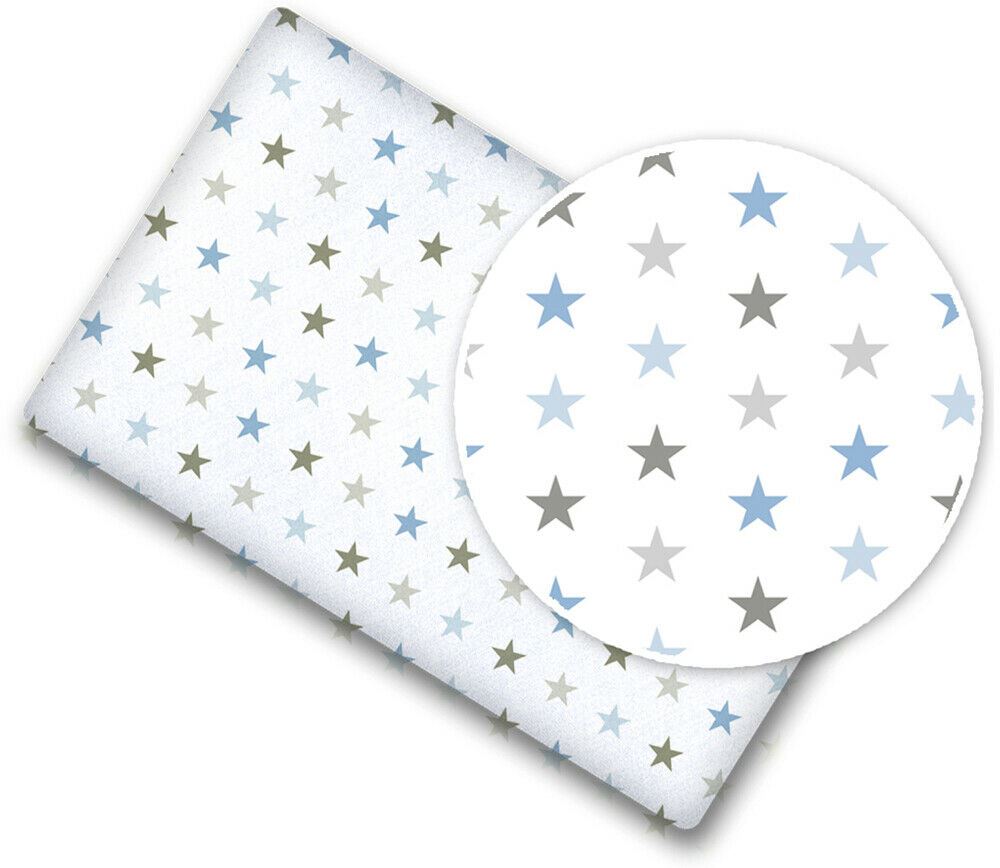 100% cotton fitted sheet printed design for baby crib 90x40cm Grey blue stars