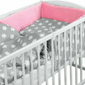 Baby 5Pc Dimple Bedding Set Pillow Duvet Quilt Bumper Fit Cotbed 140X70cm Dimple Pink/ Big White Stars On Grey