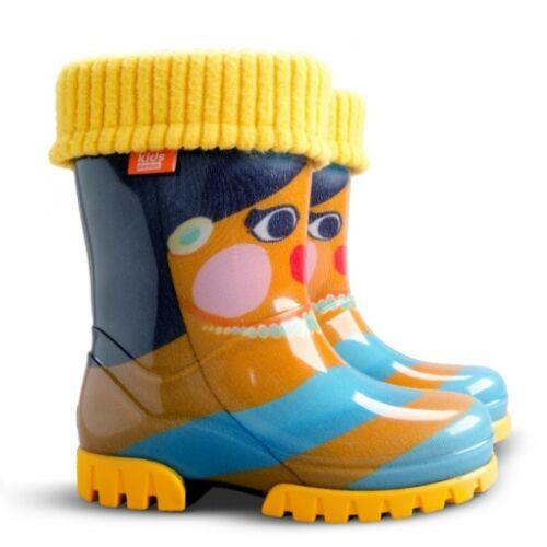 Wellies Kids Rain Snow Boots Removable Inner Lining Socks Wellington Cinderella