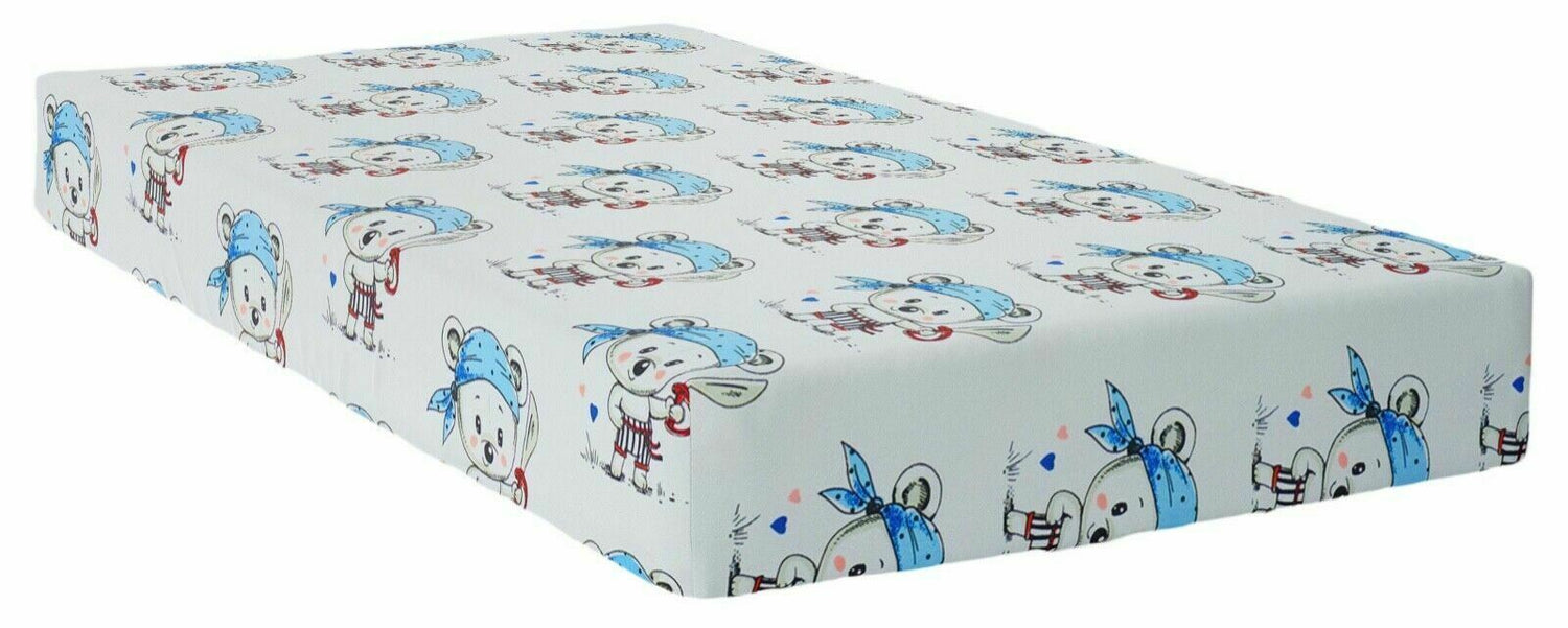 100% cotton fitted sheet printed design for baby crib 90x40cm Teddy pirate