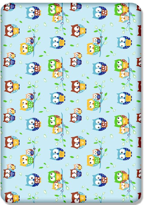 100% cotton fitted sheet printed design for baby crib 90x40cm Owls blue - MyHappy Baby