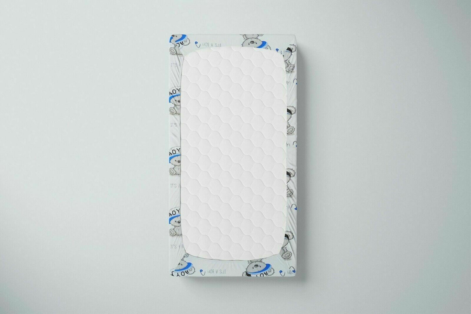 Baby Fitted Cot Bed Sheet Printed 100% Cotton Mattress 140X70cm Teddy Boy White