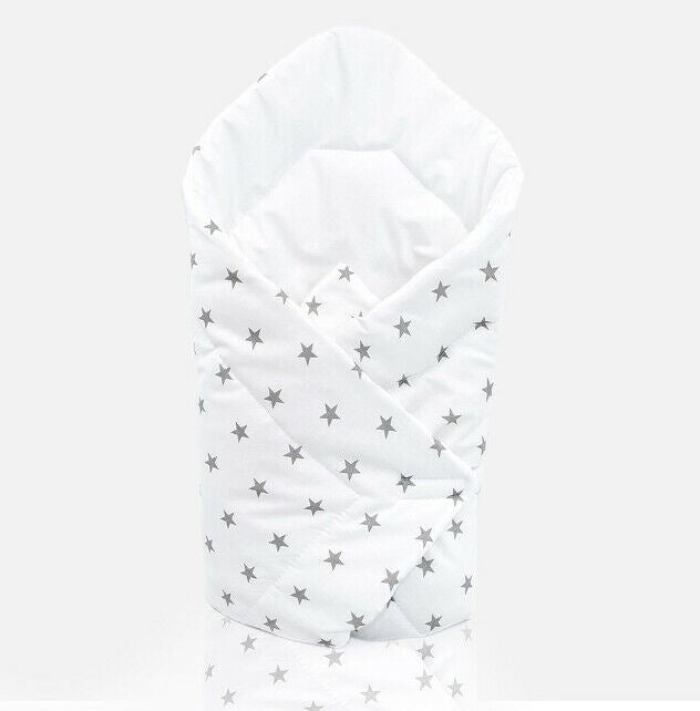 Baby Swaddle Wrap Newborn Bedding Blanket 100% Cotton Sleeping Bag Small Grey Stars On White