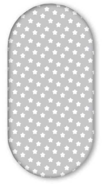 Cotton Fitted Baby Sheet Fit Moses Basket Pram 80X38cm - Big White Stars On Grey