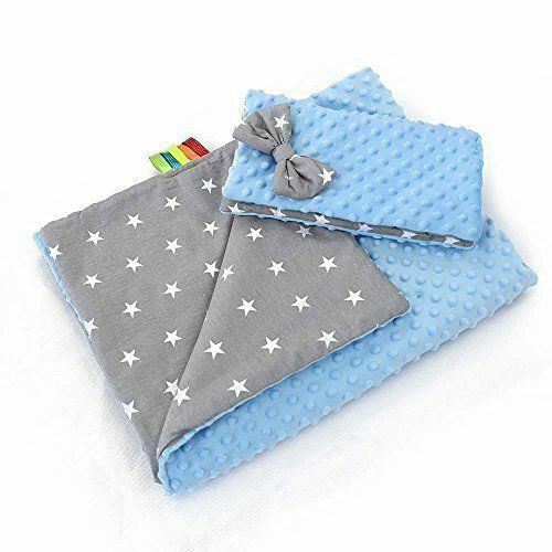 Warm Baby Blanket Dimple Quilt Pillow 100X75cm Blue - Small White Stars On Grey