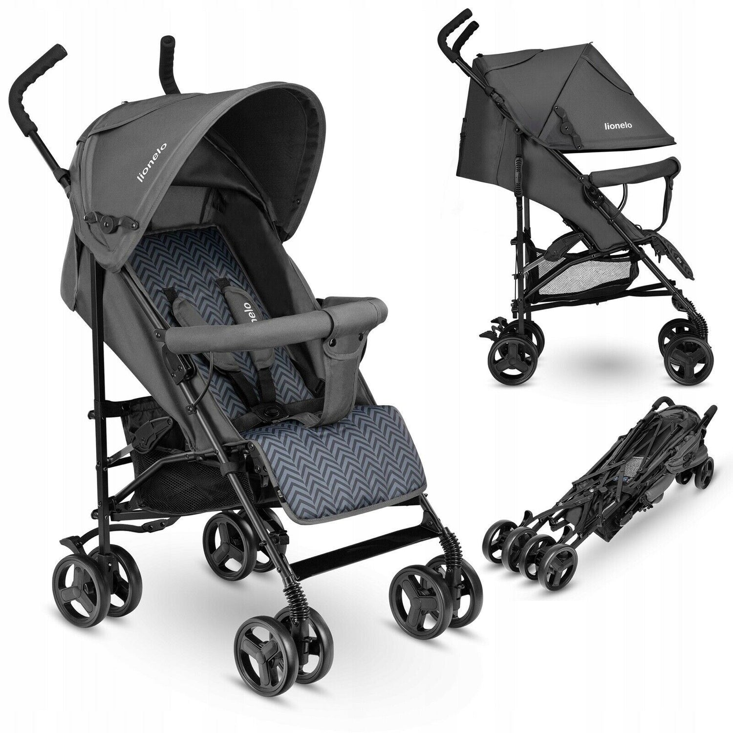 Baby Stroller Kids Pushchair Buggy With Rain Cover & Mosquito Net Elia Lionelo Graphite
