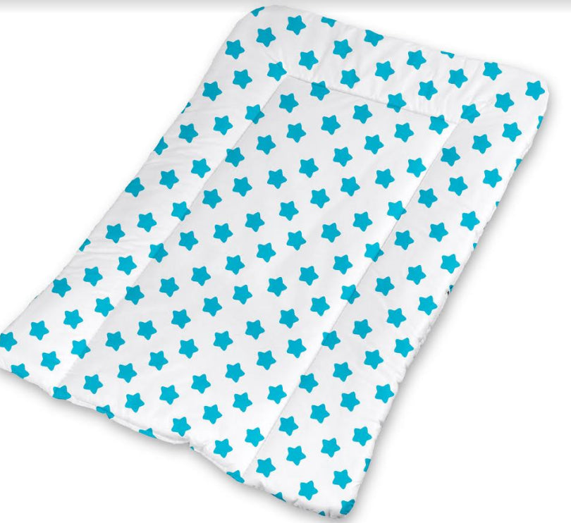 Baby 100% cotton changing mat child toddler Big turquoise stars on white