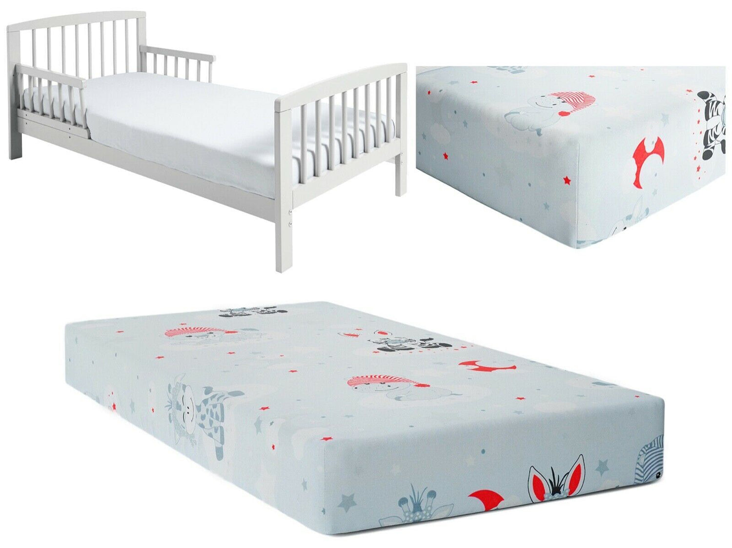 Baby Fitted Toddler Bed Sheet Printed 100% Cotton Mattress 160X80cm Sweet Animals Grey