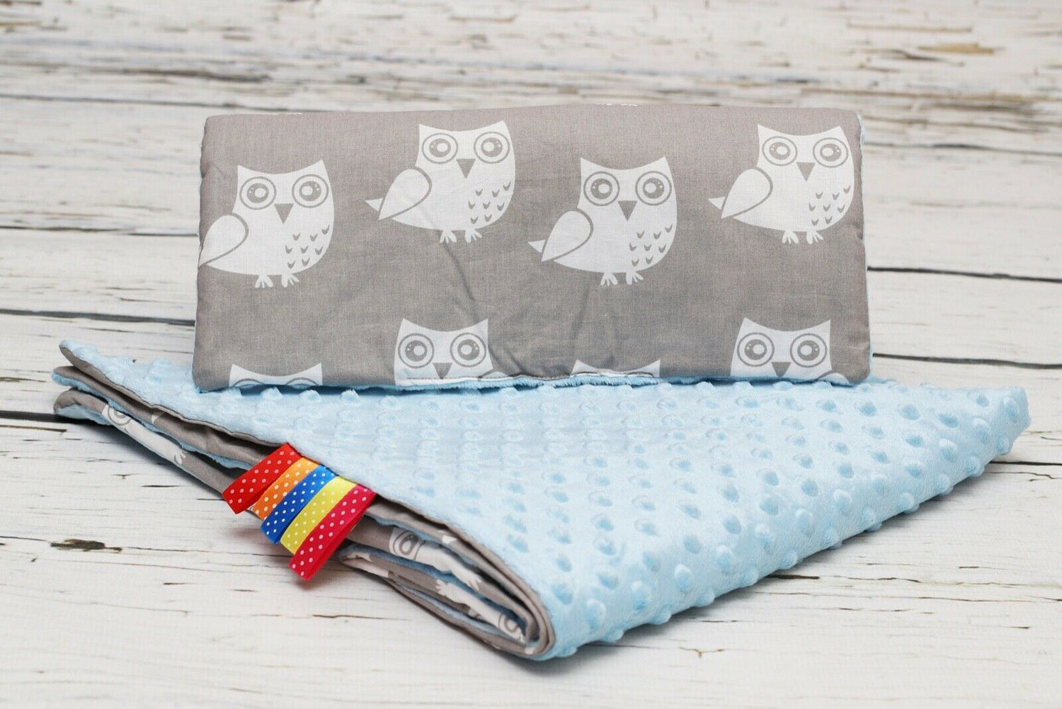 Warm Baby Blanket Dimple Cotton Quilt Pillow Double Sided 100X75cm Blue - Owls Grey