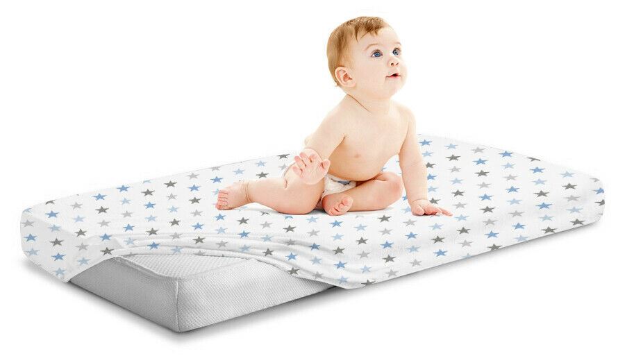 100% cotton fitted sheet printed design for baby crib 90x40cm Grey blue stars