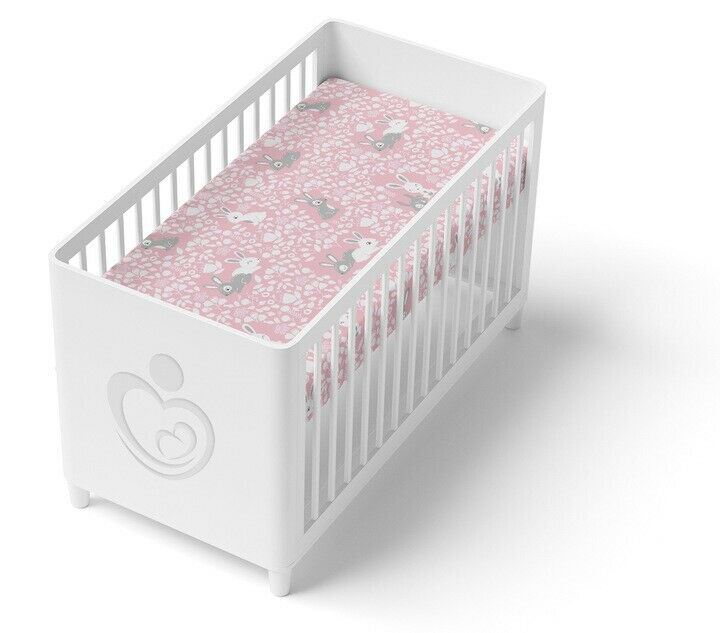 Baby Fitted Cot Bed Sheet Printed 100% Cotton Mattress 140X70cm Bunny Pink