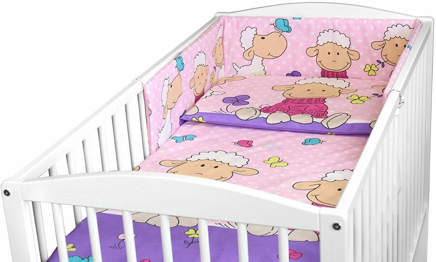 Baby bedding 6pc cotton set pillow duvet bumper cot 120x60 - Sheep pink