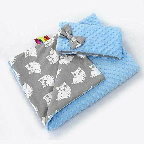 Warm Baby Blanket Dimple Quilt Pillow 100X75cm Blue - Owls Grey
