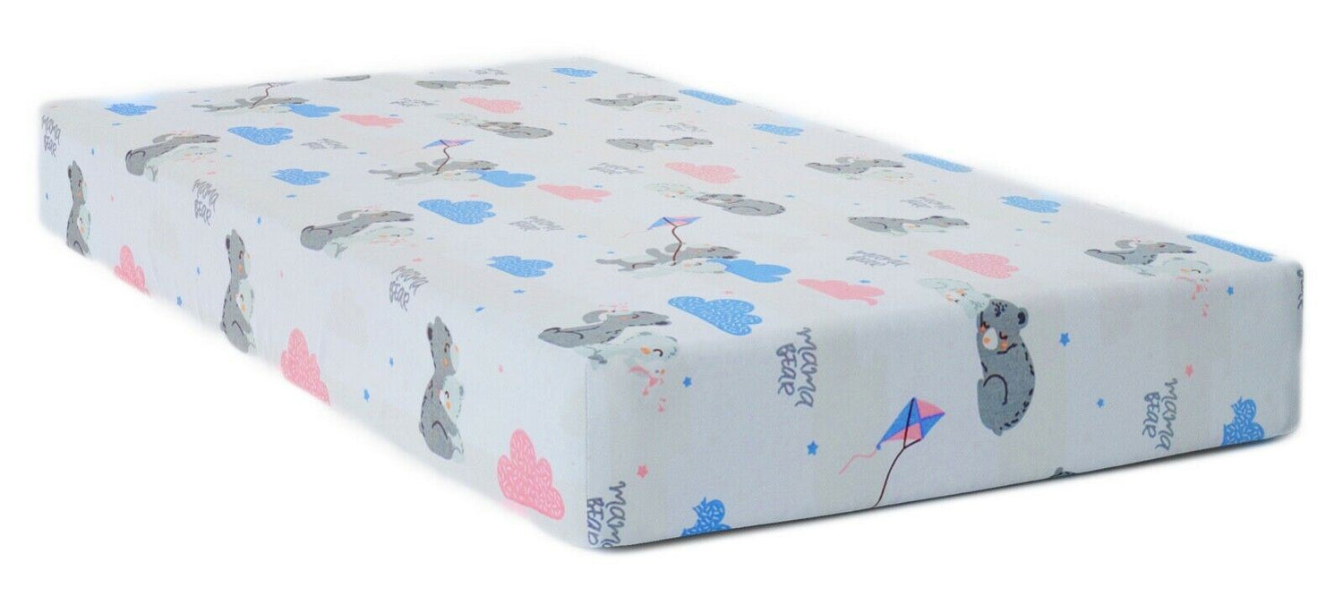 Baby Fitted Junior Bed Sheet Printed 100% Cotton Mattress 160X70cm Mama Bear