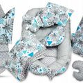 Baby 6pc Double-sided soft infant Cocoon Blue leaves/ Dots with grey