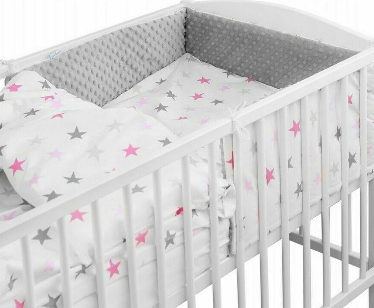 Baby 3Pc Dimple Bedding Set Pillow Duvet Bumper Fit Cotbed 140X70cm Dimple Grey/ Pink Grey Stars