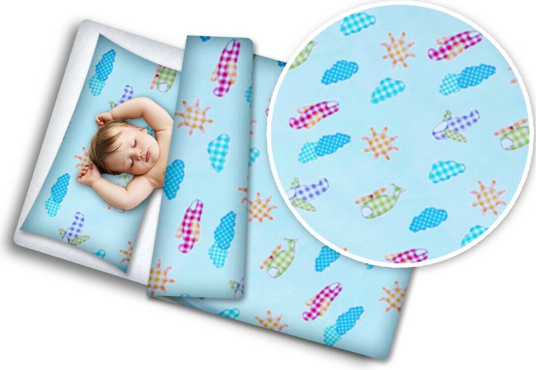 Baby 4Pc Bedding Set Pillow Duvet Quilt Fit Cotbed 140x70cm Planes Turquoise