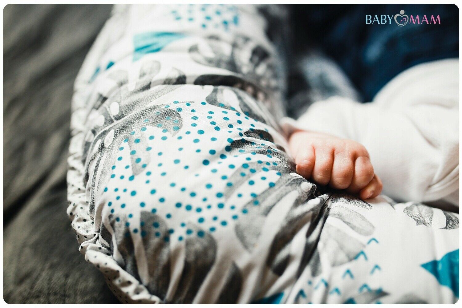 Baby 6pc Double-sided soft infant Cocoon Blue leaves/ Dots with grey