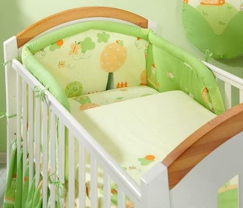 Baby 5Pc Bedding Set Pillow Duvet Bumper Fit Cotbed 140X70cm Green Snails