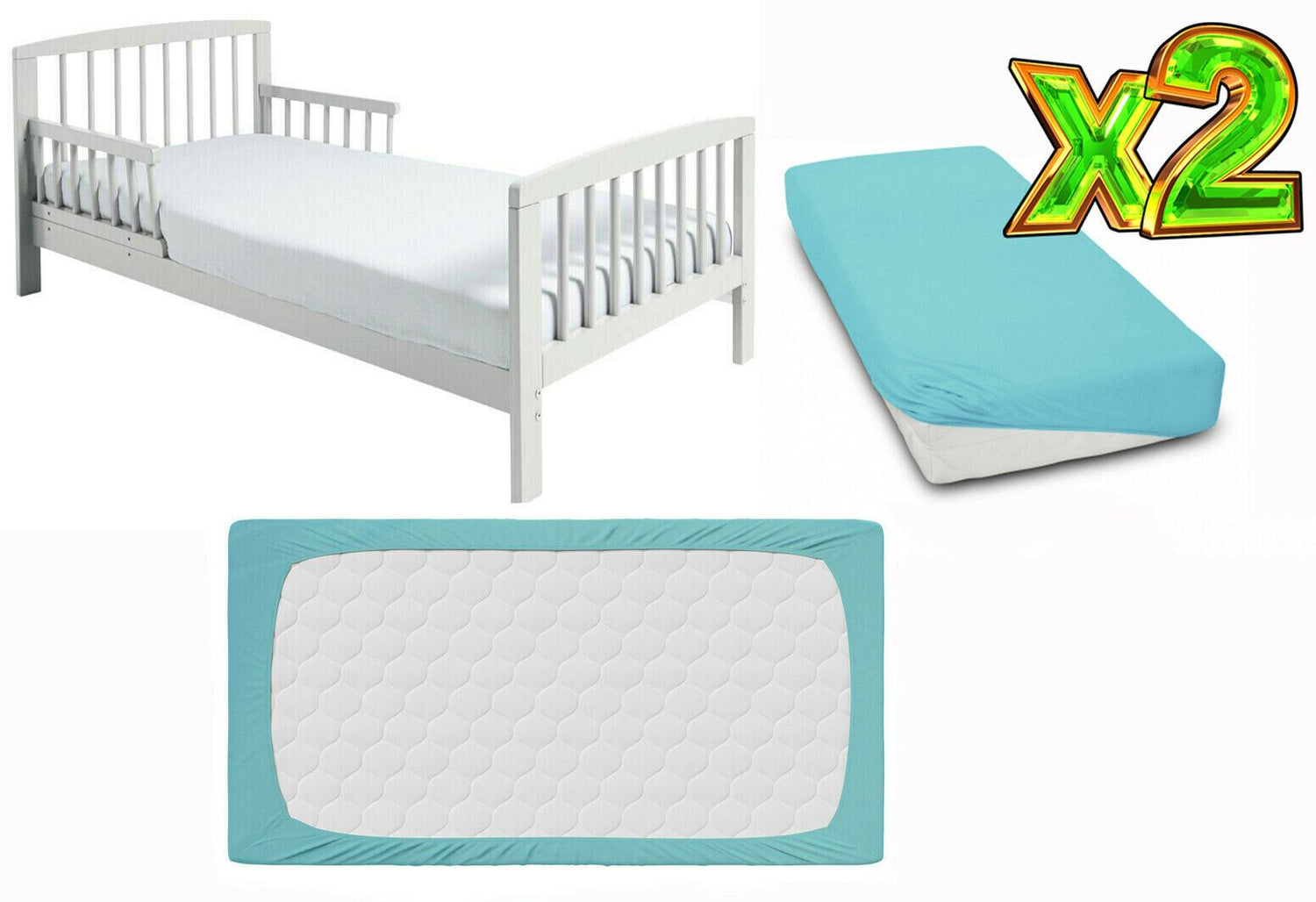 2-pack soft fitted sheet jersey stretchy cotton fit Junior bed 160/80cm Blue - MyHappy Baby