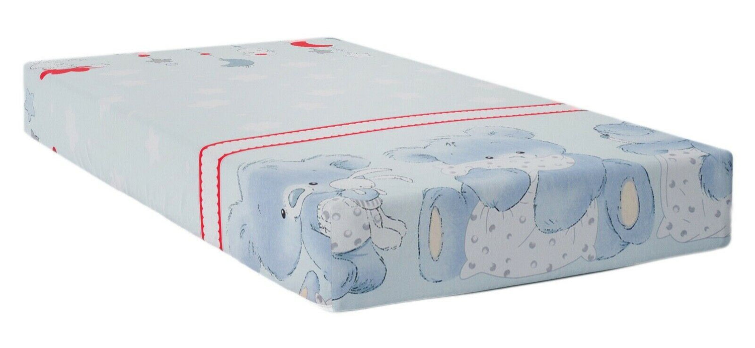 Baby Fitted Junior Bed Sheet Printed 100% Cotton Mattress 160X70cm Cuddle Bear Grey