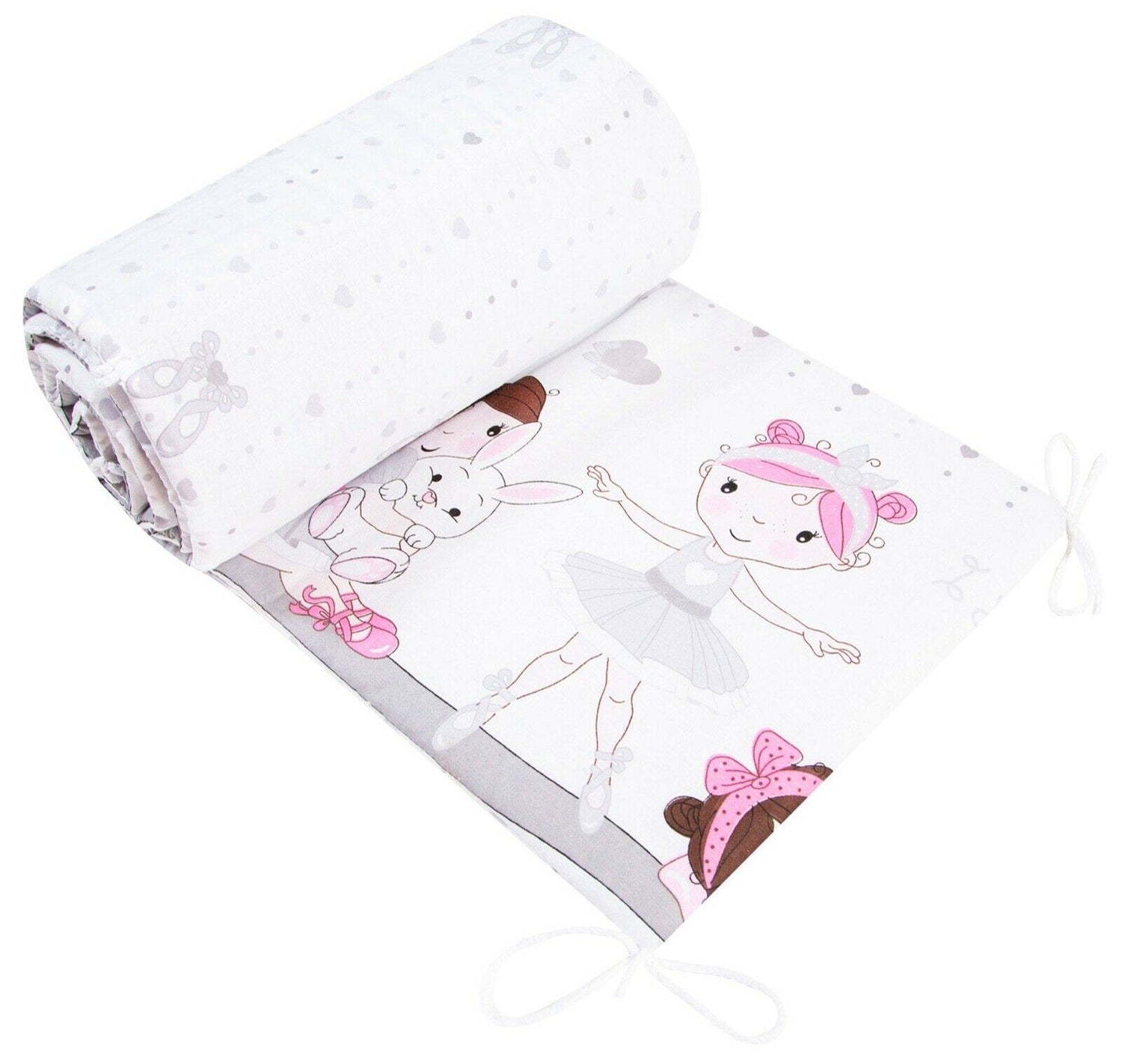Baby Padded Bumper 100% Cotton To Fit Crib All Round 260cm Ballerina Grey