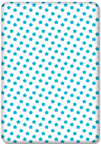 Baby Fitted Cot Bed Sheet Printed 100% Cotton Mattress 140X70cm Big Turquoise Stars On White