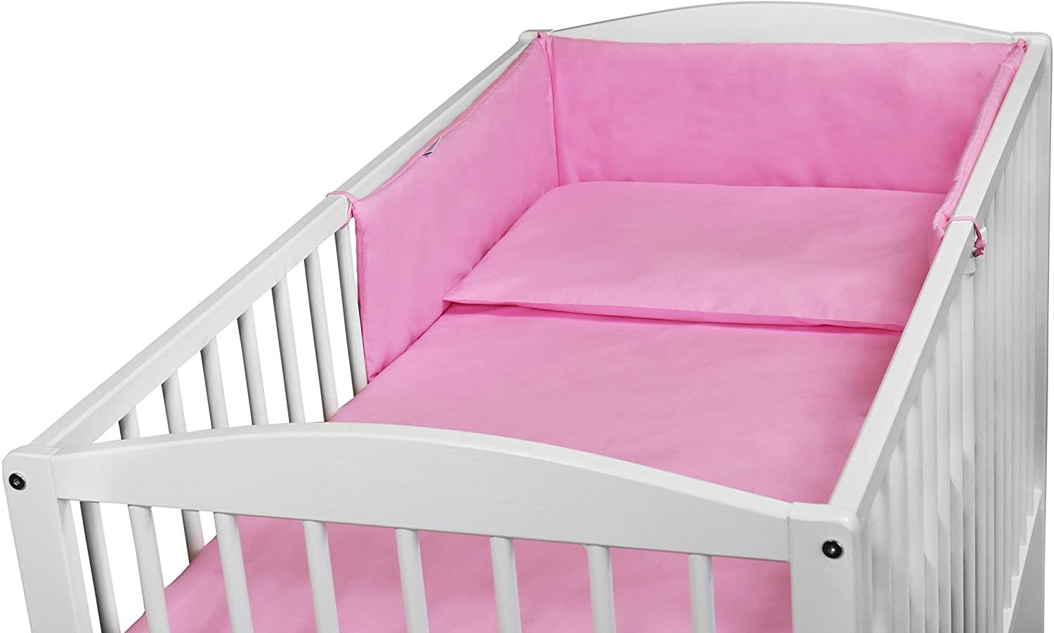 Baby 3Pc Bedding Set Pillow Duvet Bumper Fit Cotbed 140x70cm Pink