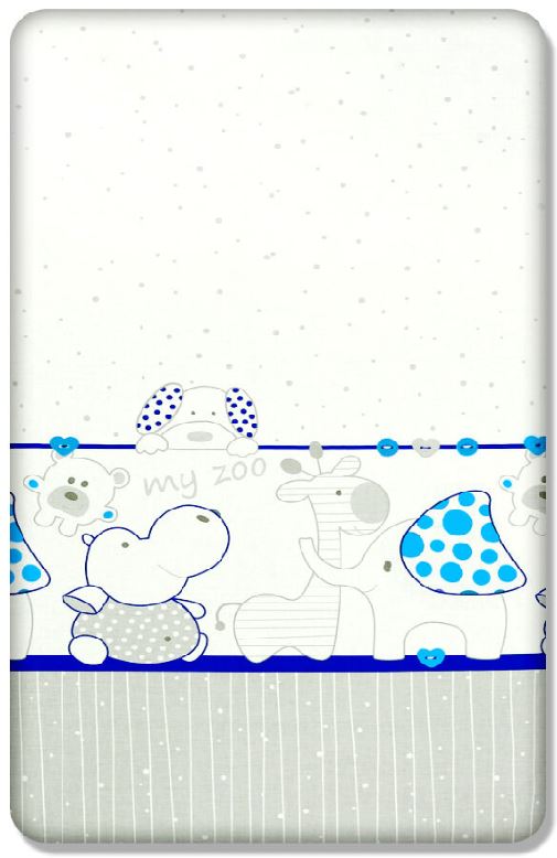 Baby Fitted Cot Bed Sheet Printed 100% Cotton Mattress 140X70cm Zoo Blue