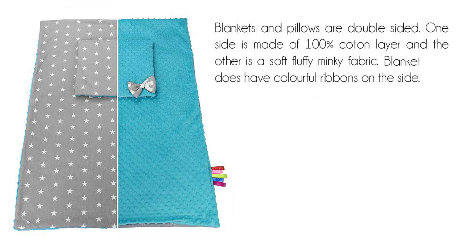 Baby Blanket Dimple Quilt Pillow Set 100x75 Turquoise/Small white stars