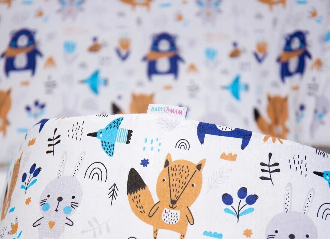 Baby Bedding Set 3pc fit Crib 70x80cm Bumper 260cm Cotton Animals Navy