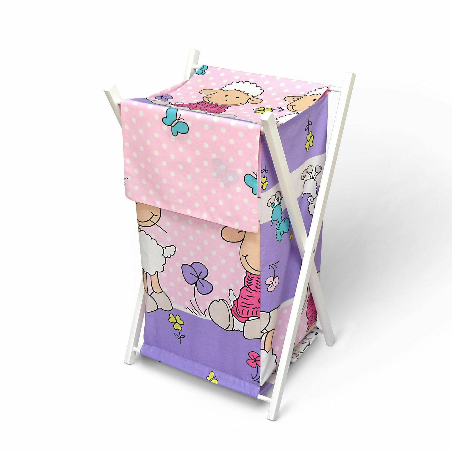 Laundry Basket with white wooden frame and storage removable linen SHEEP PINK