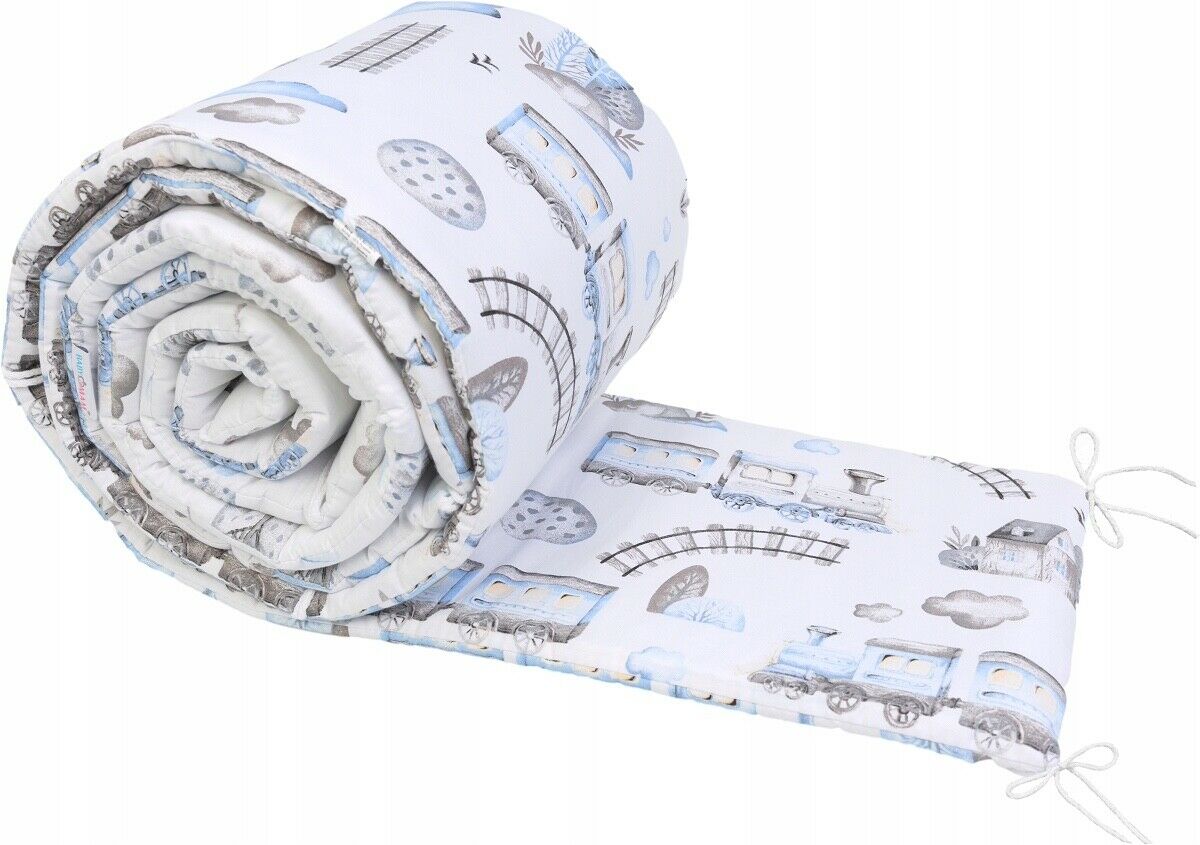Padded baby bumper to fit cot 120x60 all around 100% cotton 360cm Bumper Retro Locomotive