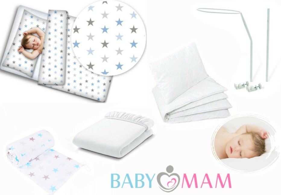 Baby bedding set 10pc fit cot bed 140x70cm - Grey blue stars