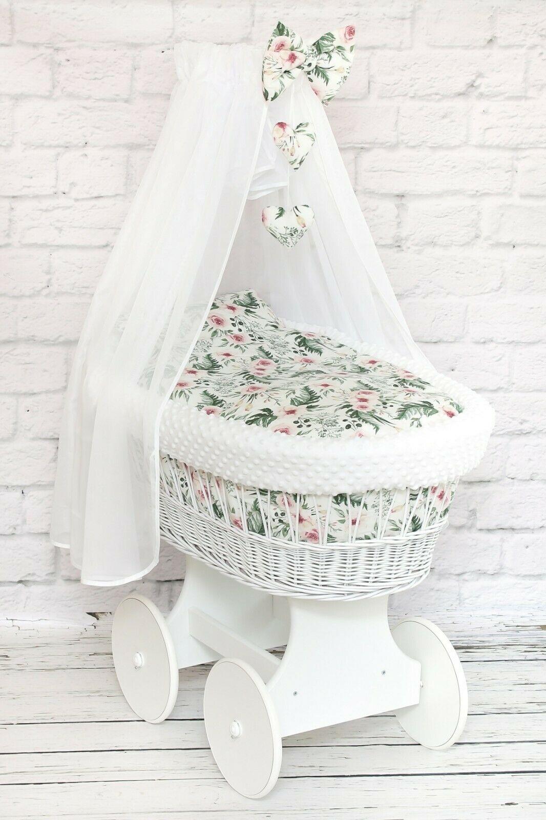 Full Bedding Set With Canopy To Fit Wicker Moses Basket Dimple Garden Flowers