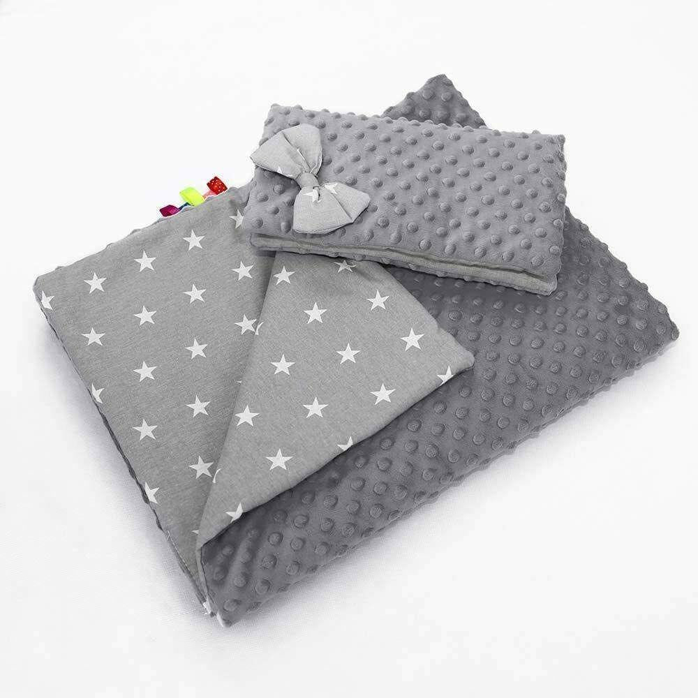 Warm Baby Blanket Dimple Quilt Pillow 100X75cm Grey - Small White Stars On Grey