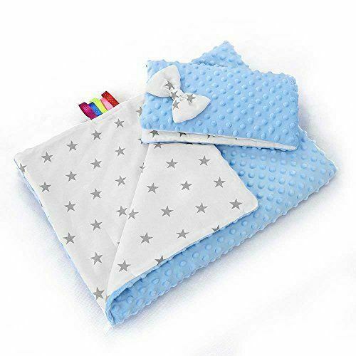 Warm Baby Blanket Dimple Quilt Pillow 100X75 Blue - Small Grey Stars On White