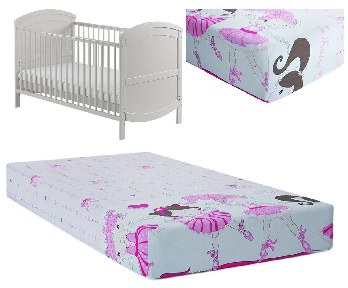 Baby Fitted Cot Sheet Printed Design 100% Cotton Mattress 120X60 cm Ballerina Pink
