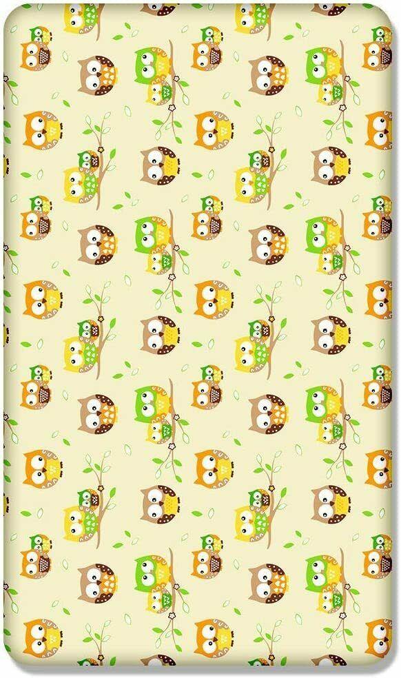 100% cotton fitted sheet printed design for baby crib 90x40cm Owls yellow