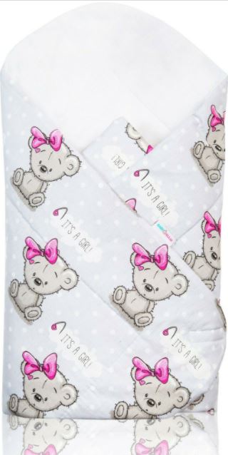 Baby Swaddle Wrap Newborn Bedding Blanket 100% Cotton Sleeping Bag Teddy Girl Bear Grey - MyHappy Baby