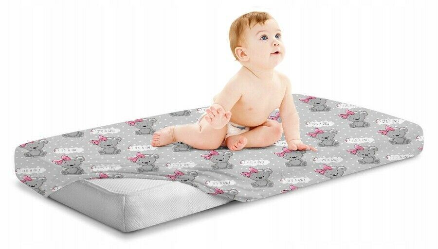 100% cotton fitted sheet printed design for baby crib 90x40cm Teddy Girl grey