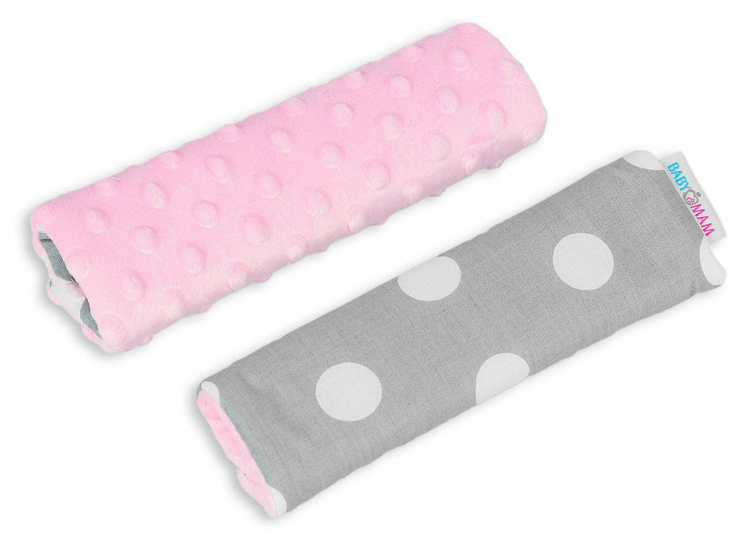 Dimple Belt Cover Car Seat Pram Pad Shoulder Soft Strap 2 Piece Pink/Dots Grey