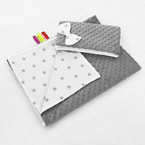 Warm Baby Blanket Double Sided Dimple Quilt Pillow 100X75cm Grey - Small Grey Stars On White