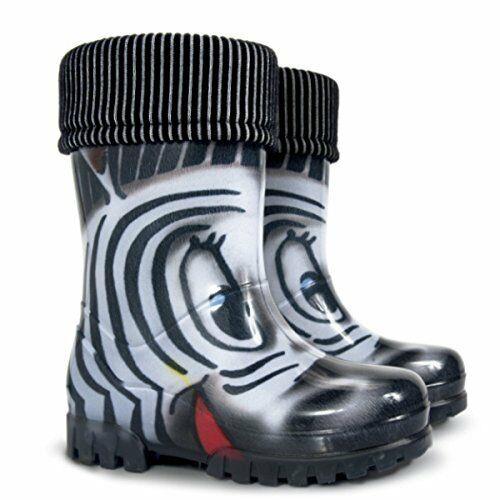 Wellies Kids Rain Snow Boots Removable Inner Lining Socks Wellington Zebra Black