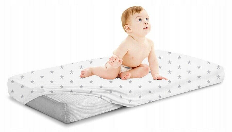Super Soft Fitted Sheet Jersey Stretchy Cotton Fit Cot 120/60cm Small Stars With White