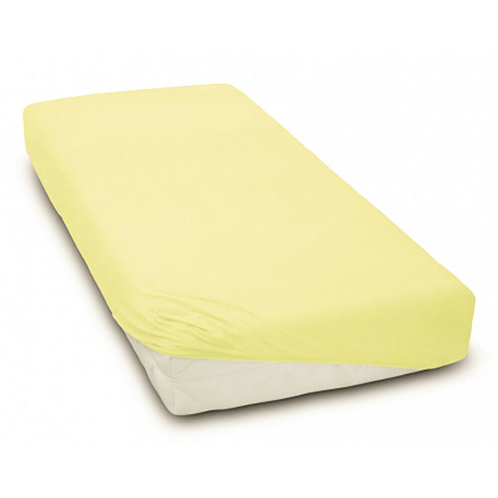 Super Soft Fitted Sheet Jersey Stretchy Cotton Fit Cot Bed 140/70cm Yellow